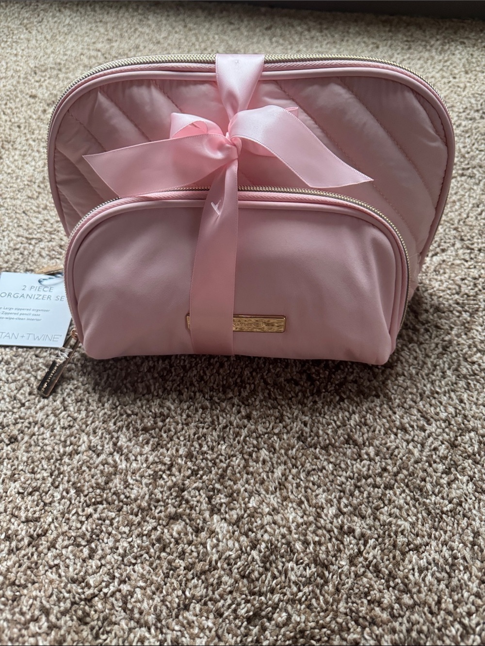 Tartan + Twine Pink Quilted 2-Piece Cosmetic Organizer Set